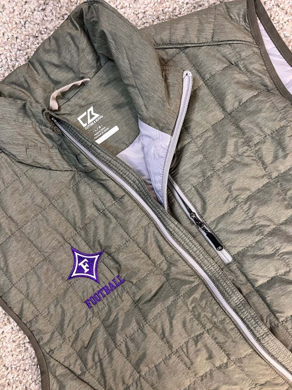 Cutter & Buck Rainier Vest Mens Large Olive Green Furman Paladins Football